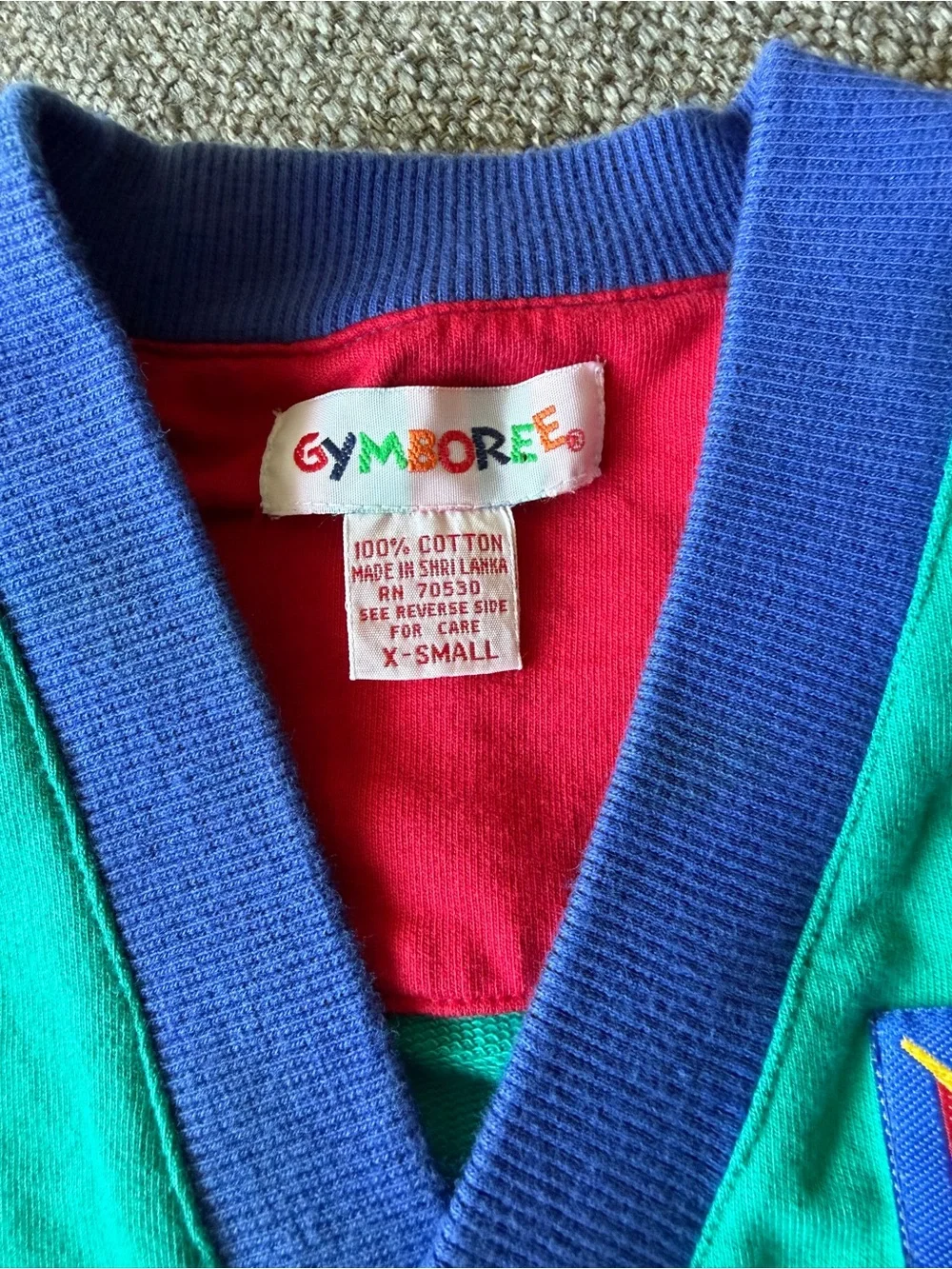 Vintage Rainbow Tag Gymboree Green Blue Yellow Red Colorblock Cardigan - XSMALL
